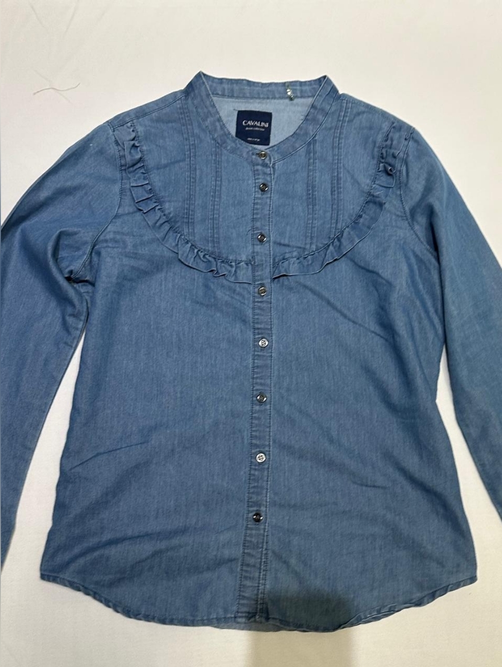 Cavalini Light Blue Button Down Shirt with Ruffles